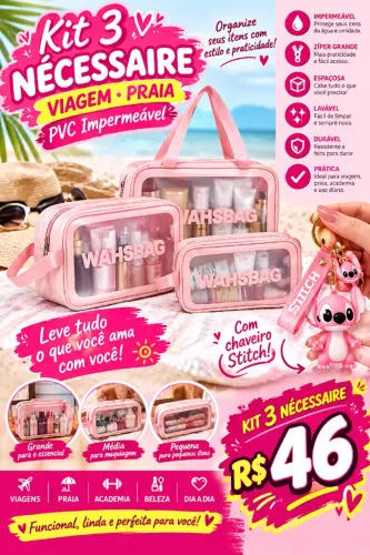 Kit 3 Bolsas Nécessaires + Brinde e Bolsa Térmicas