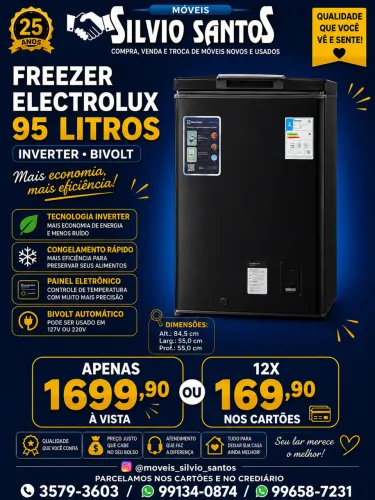 Freezer vertical inverter bivolt Electrolux 95 lts compacto