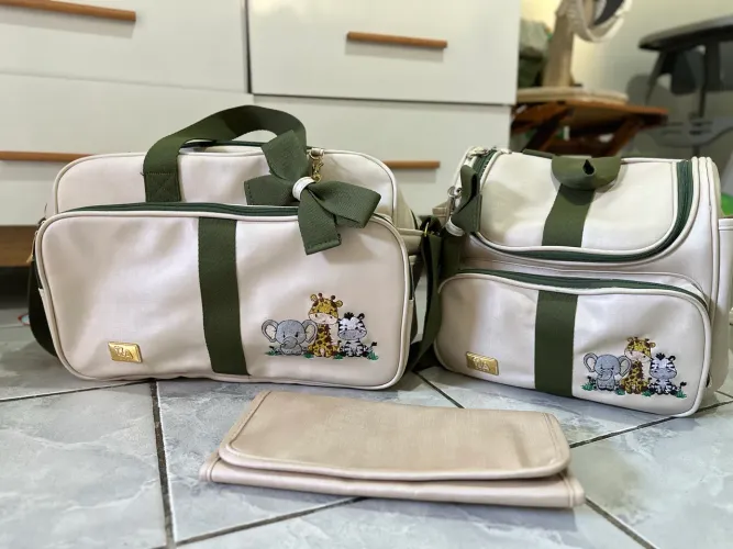 Kit Bolsa Maternidade Safári (Bolsa G + Mochila/Bolsa M + Trocador) - T&A Baby