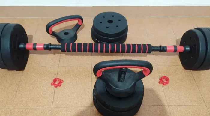 Kit Halteres Ajustáveis 20kg 3 em 1 Barra + Kettlebell + Halter