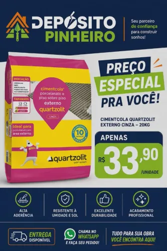 Argamassa Cimentcola Quartzolit Externo Cinza 20kg - Oferta
