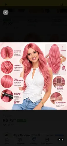 Peruca Rosa Longa Ondulada Geek Cosplay Festa Color Luck Palepink