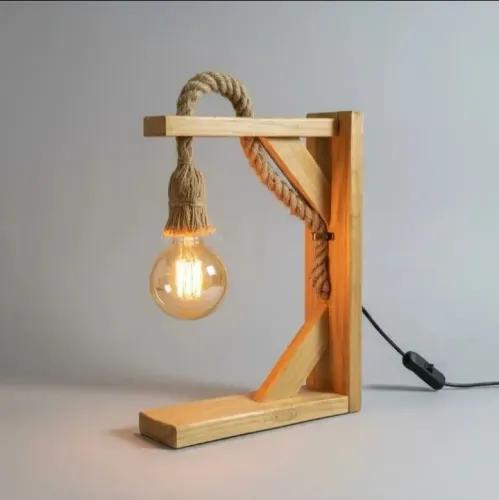 Luminária Rústica Artesanal de Madeira com Corda de Sisal | Exclusiva