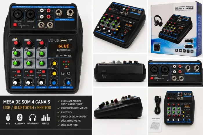 Mesa de Som 4 Canais USB/Bluetooth + Efeitos | Semi Nova