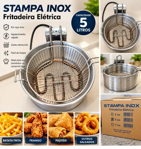 FRITADEIRA ELÉTRICA STAMPA INOX - 5 LITROS