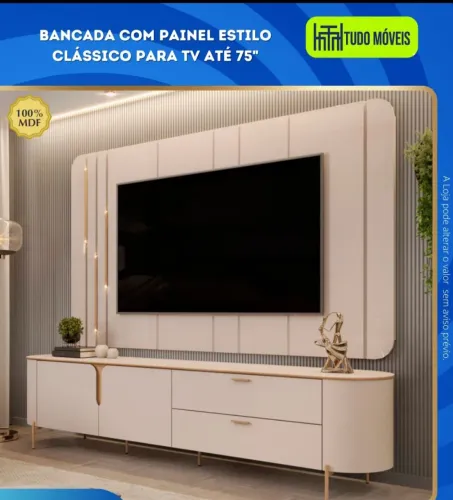 BANCADA COM PAINEL ESTILO CLÁSSICO PARA TV ATÉ 75"POL.