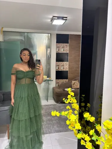 Vestido de festa verde com brilho em tule - Tam. (Único) - R$ 115