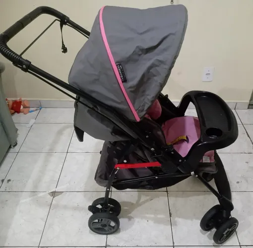 Carrinho de Bebê Galzerano - Rosa/Cinza