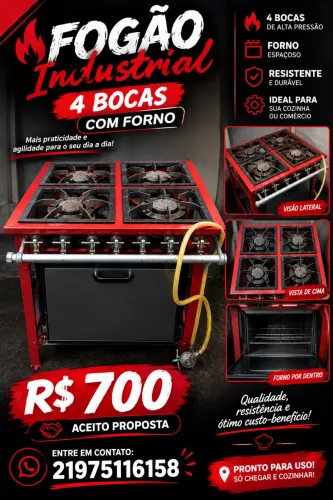 Fogão industrial de 4 bocas com forno