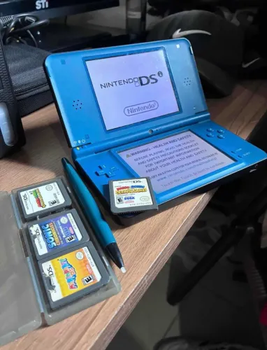Nintendo DS Original Azul + 4 Jogos (ACEITO PROPOSTAS)