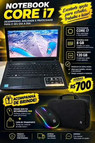 Notebook core i7 2.0Ghz 8 GB de RAM SSD 120