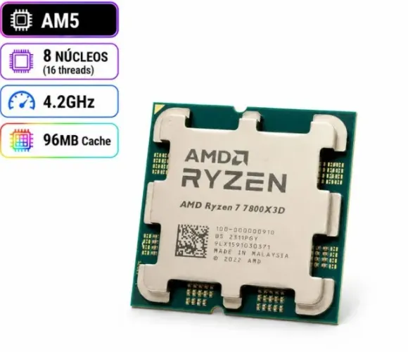 Processador AMD Ryzen 7 7800X3D, 4.2GHz (5.0GHz Max Turbo)