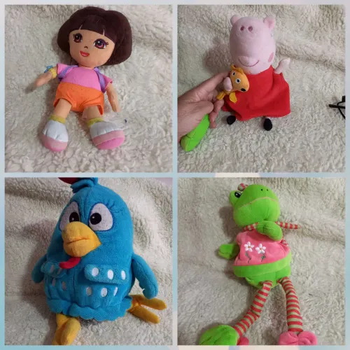 Lote 4 Pelúcias Infantis - Galinha Pintadinha, Peppa Pig, Dora Aventureira