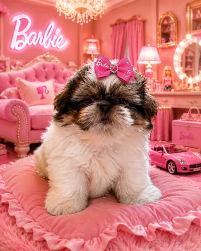 Shih tzu fêmea branca e chocolate mini