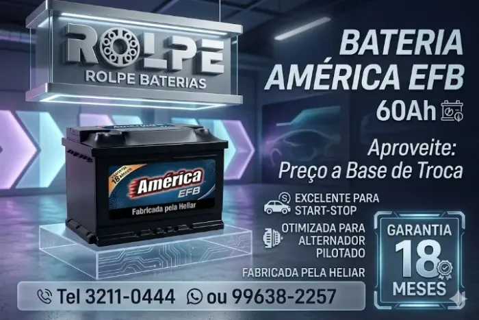 Bateria 60 ah EFB \Marca AMERICA \Veículos c\Sistema Start Stop