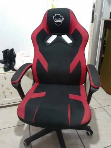 Cadeira Gamer Ninja Genin, Tecido, Preta e Vermelha