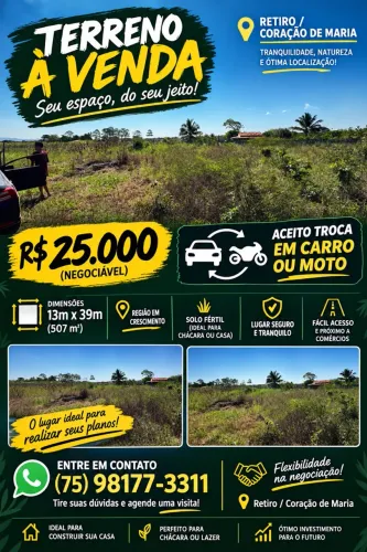 Vendo terreno em retiro coração de Maria
