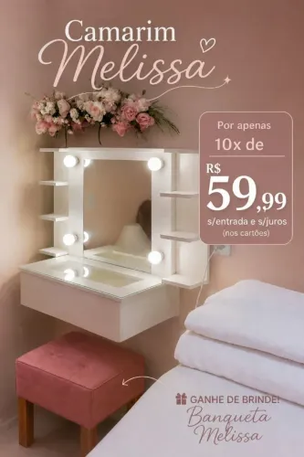Camarim melissa em mdf com banqueta de brinde