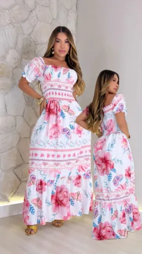 Vestido longo com manga