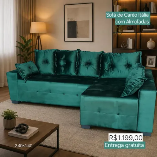 PROMOÇÃO URGENTE - Sofá de Canto Itália 4 LUGARES Verde com Chaise Disponível