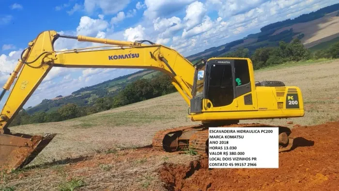 ESCAVADEIRA HIRAULICA MODELO PC200 KOMATSU ANO 2018