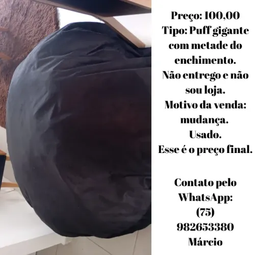 PUFF PRETO GIGANTE COM METADE DO ENCHIMENTO