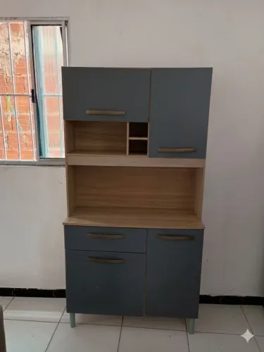 Armário de Cozinha Completo (Kit Compacto) - Amadeirado com Cinza