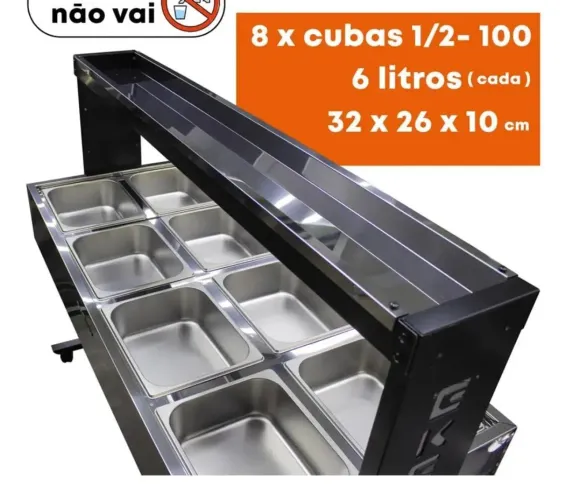 Buffet Rechaud Self Service Balcão Carro Termico 8 Cubas Quentes Ekenox