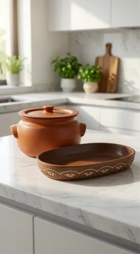 Panela de Cerâmica para Feijoada 3 Litros + Travessa de Barro com Renda
