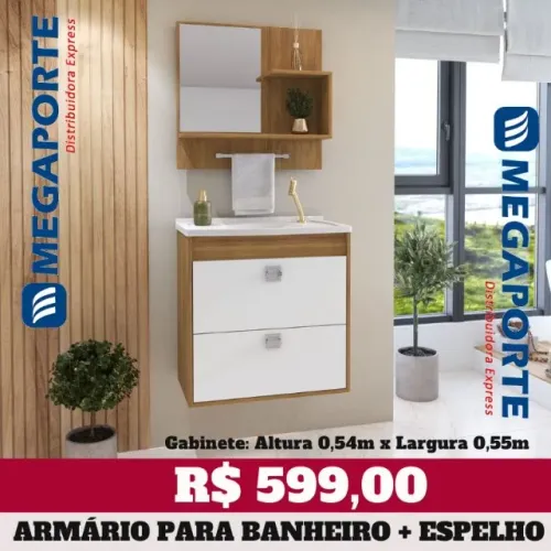 Armário Gabinete para Banheiro com Cuba e Espelho (Novo) Entrega Grátis! 