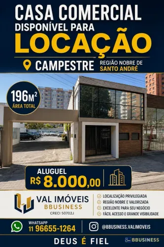 Casa comercial para para locação 196m², Jardim, Santo André, SP