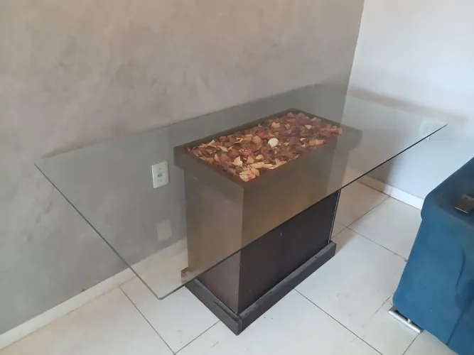 Mesa de jantar tampo de vidro retangular 