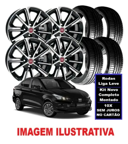 Jogo de Rodas Aro 15 para Fiat Argo, Cronos e Mobi + Pneus Novos 185 x 60 R15_Aceito Cartã