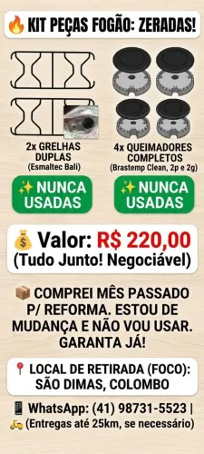 Kit Peças Fogão: 2 Grades Esmaltec Bali + 4 Queimadores Brastemp Clean (Novos!)
