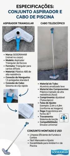 Conjunto aspirador e cabo de piscina de 3 metros Soodromar