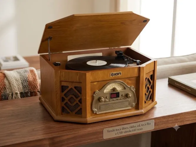 Vitrola Multifuncional Ion (Toca Disco, Rádio, CD, Fita e USB)