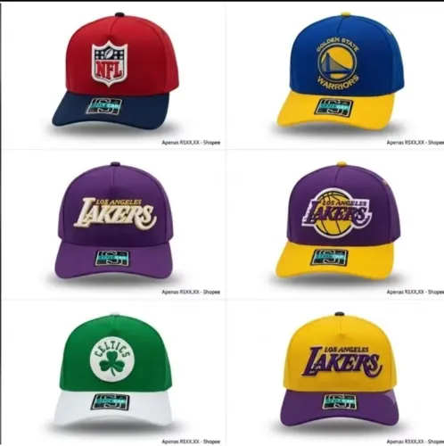 Boné de Times e Liga Americana Bordado Aba Semi Fecho Snapback Tradicional Ajustável