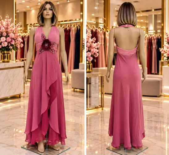 ? Vestido Longo De Festa Sori Rosa Frente Única Tamanho P
