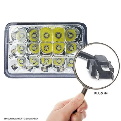 Farol Led Retangular 45w 15 Leds Com Plug H4