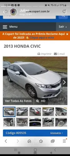 Sucata Honda Civic 2013 para retirada de peças