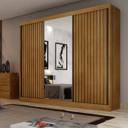 Roupeiro Canastra 3 Portas C/1Espelho 100% MDF Ripado rf5227m