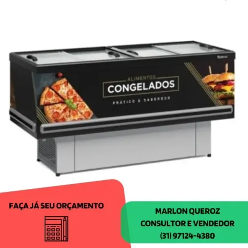 Ilha Para Congelados 1,90m Gelopar Adesivada Preta Dupla Ação 220v