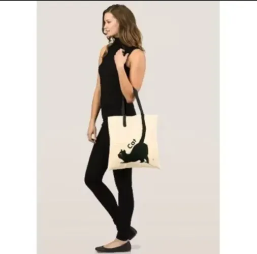 Bolsa de Ombro Ecobag com Estampa de Gato 100% Algodão