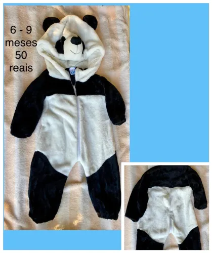 Macacão panda de pelúcia tamanho 6/9 meses