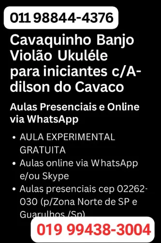 Aulas de Cavaquinho, Banjo, Violão e Ukulele 2026