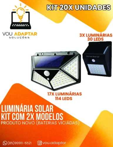 Kit 20x Luminária refletor Parede Solar 30 e 114 Leds Sensor (Leia)