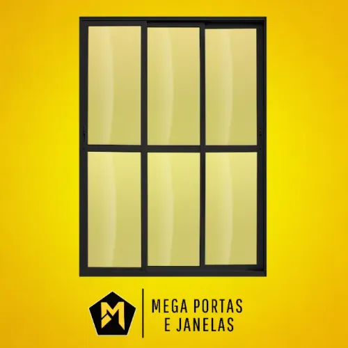 Porta Sacada Três folhas Alumínio Preto - Linha 25 (Completa)