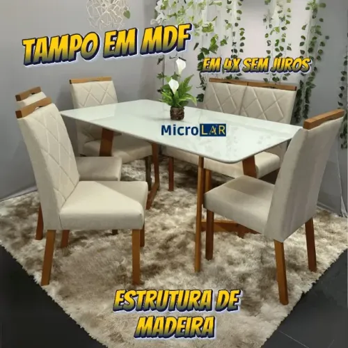 Mesa de Jantar Madeira 6 Cadeiras 4x Sem Juros  LP - 12 Meses de Garantia