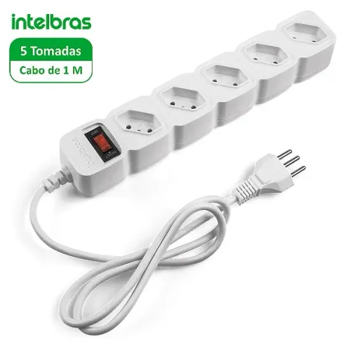 Filtro de Linha Extensão Elétrica Com 5 Tomadas e Cabo 1 M, Branco - Intelbras 