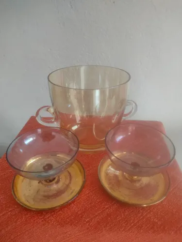 Balde de gelo e duas Taças cristal boreau antigo